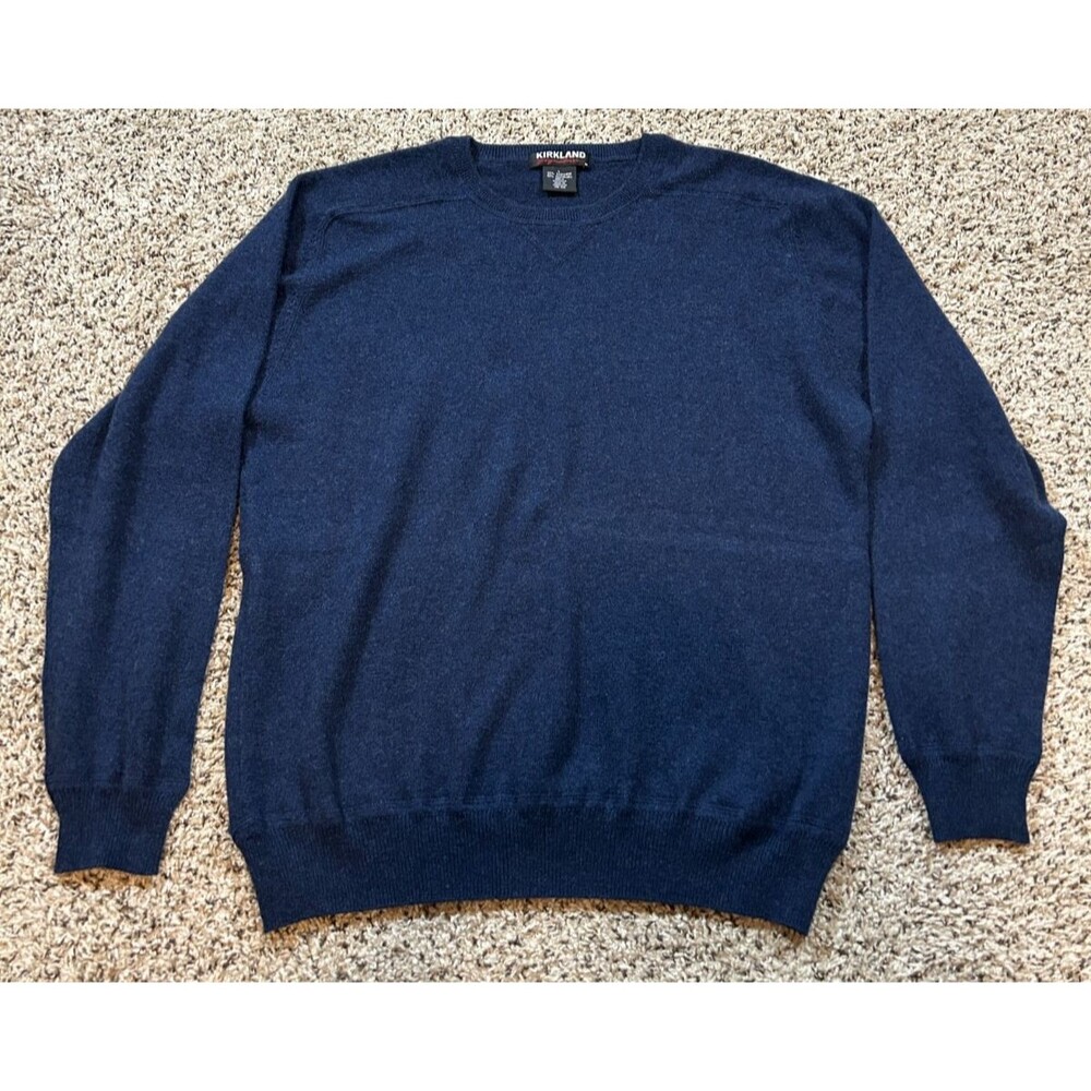 Kirkland Signature 100% Cashmere Sweater Mens Large Navy Crew Neck Pullover